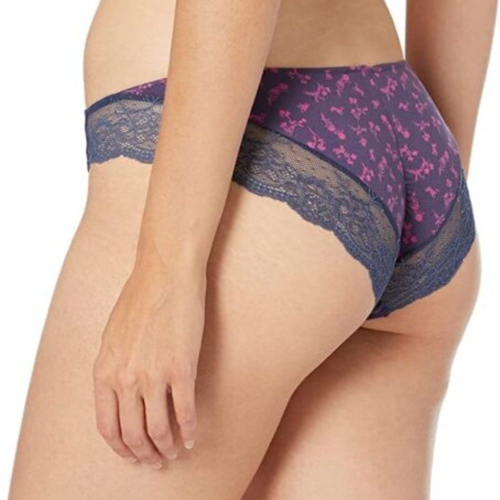 Maidenform NWT Navy Falling Ditsy Comfort Devotion Lace Back Tanga 40159 S / 5